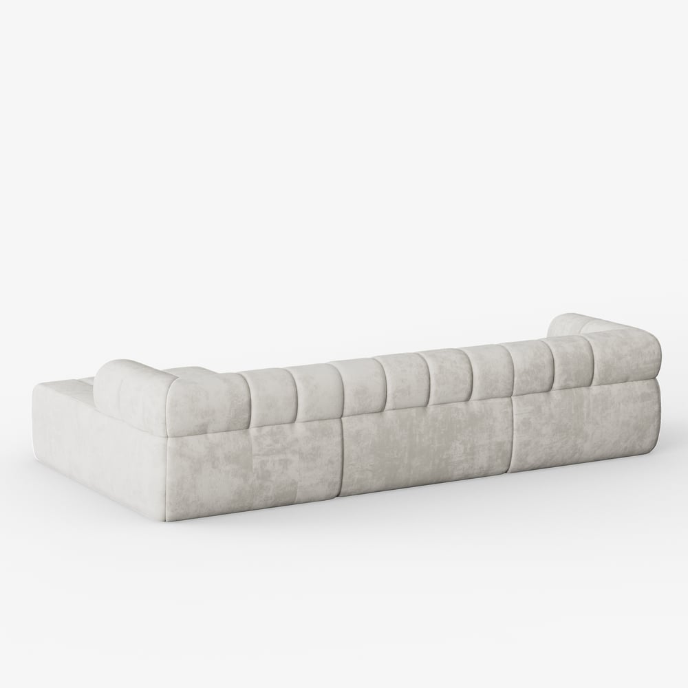 Canapé d'angle en velours capitonné Nimbus de 118 po à 3 pièces avec méridienne image de fenêtre