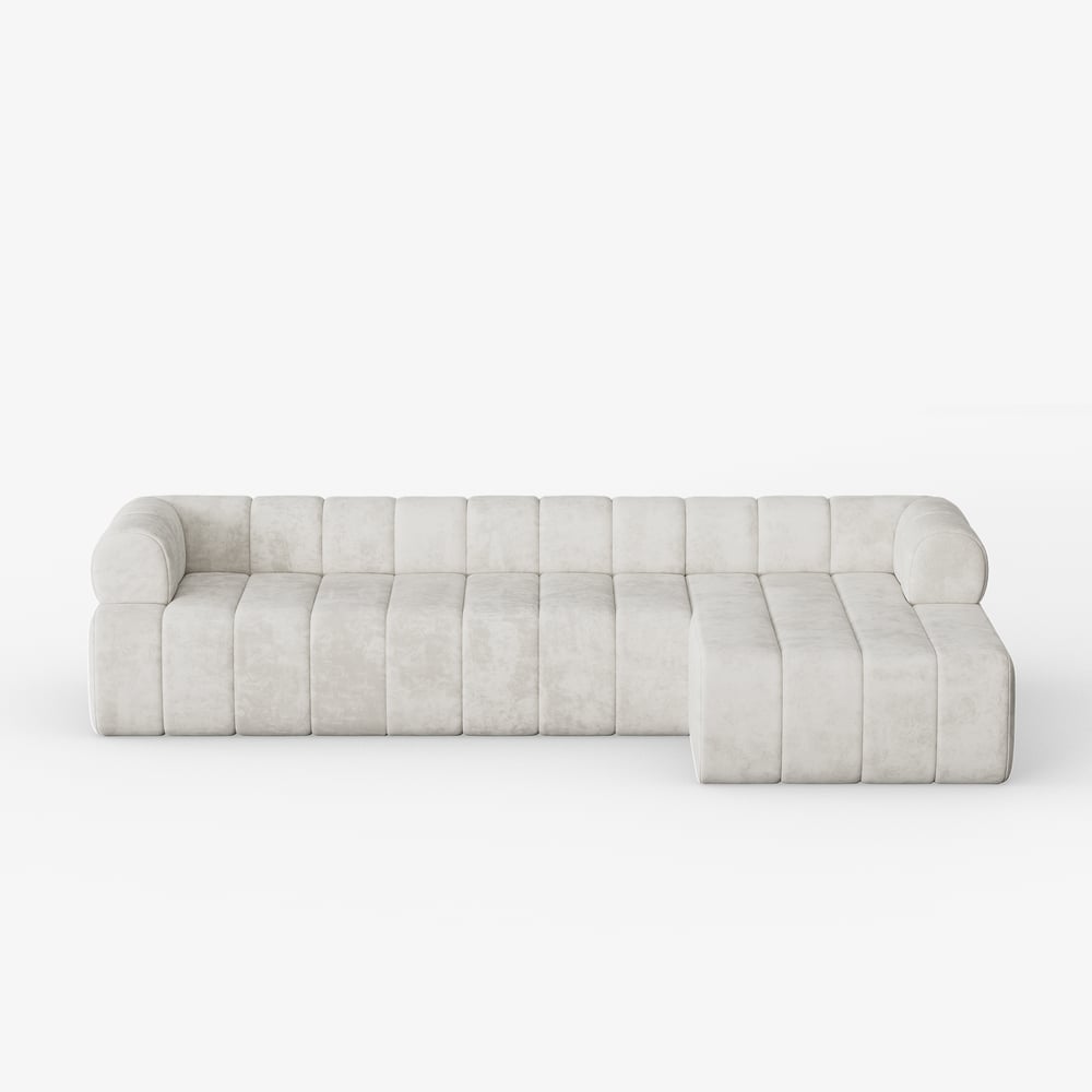 Canapé d'angle en velours capitonné Nimbus de 118 po à 3 pièces avec méridienne image de fenêtre