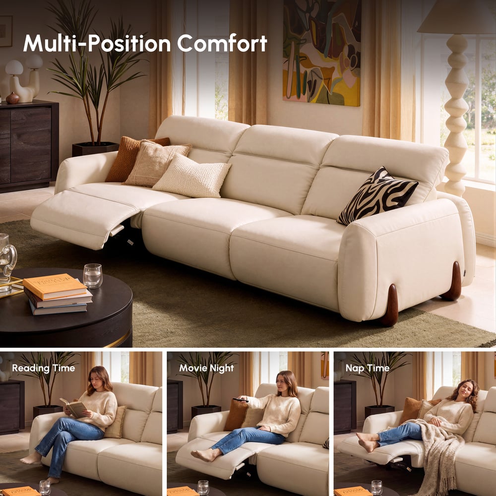Curva 302cm Genuine Leather Power Reclining Sofa with Adjustable Headrests window image