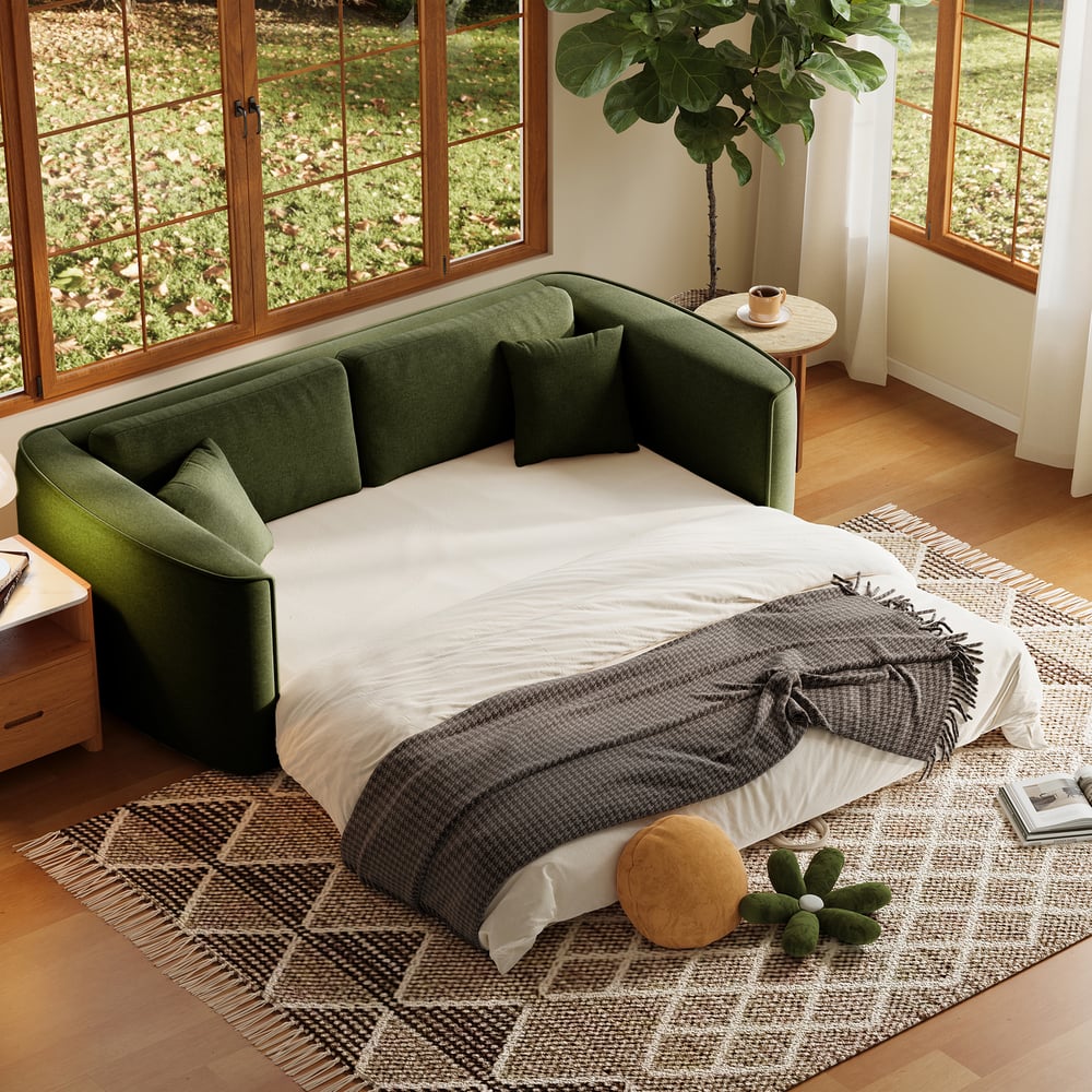 Divano letto a 3 posti in ciniglia da 204cm con copertina rimovibile Immagine della finestra
