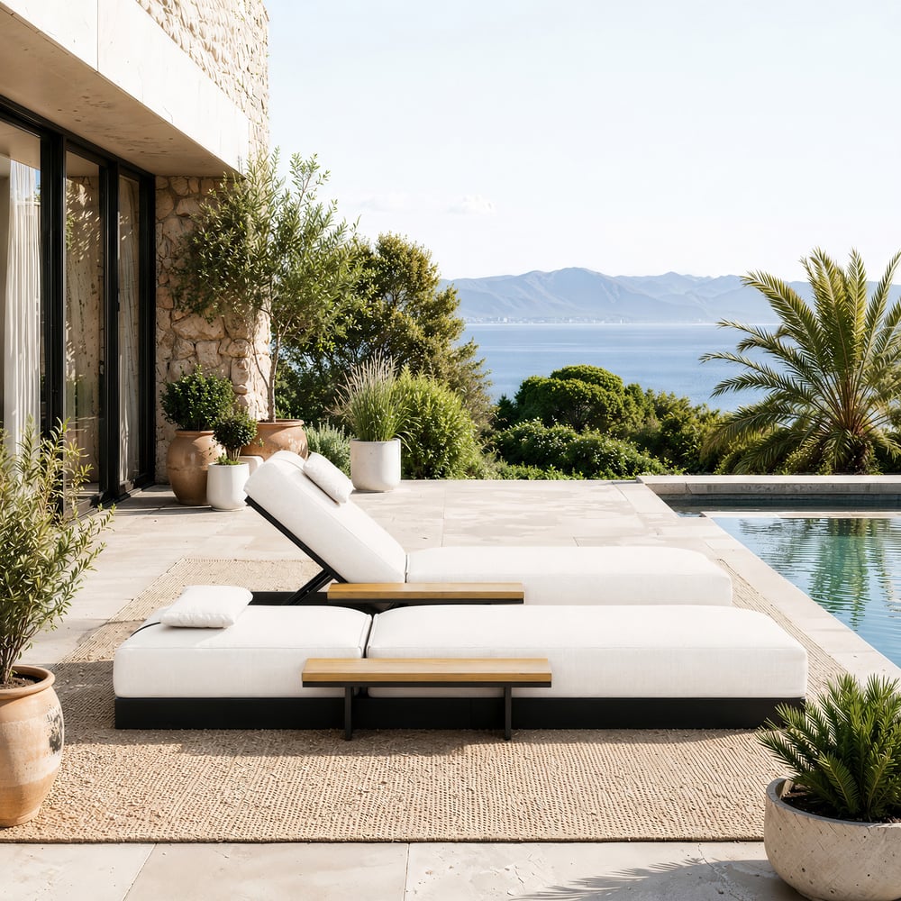 Tevara Outdoor Teak & Aluminium Adjustable Lounge Chaise in White, Set of 2 window image
