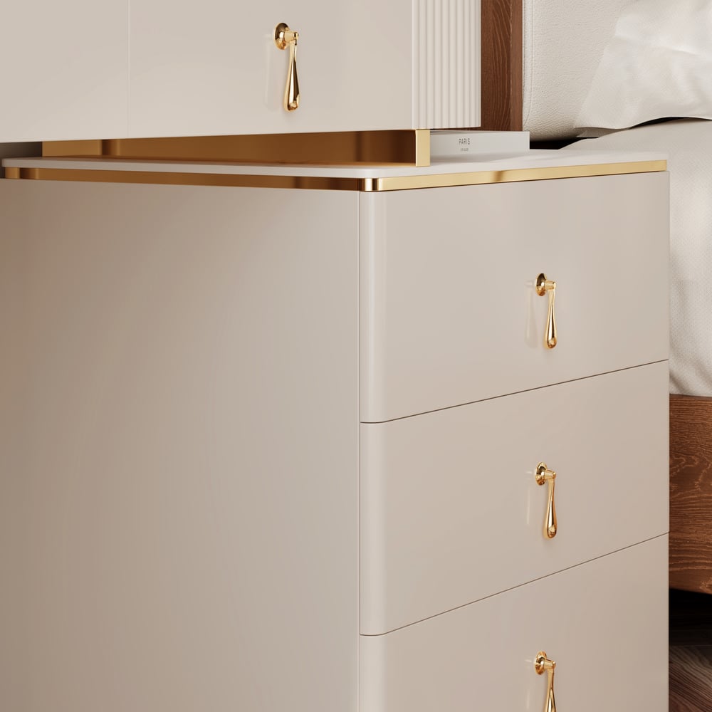 Uitschuifbare kaptafel van tin met gesinterd stenen blad en 5 laden Vensterafbeelding