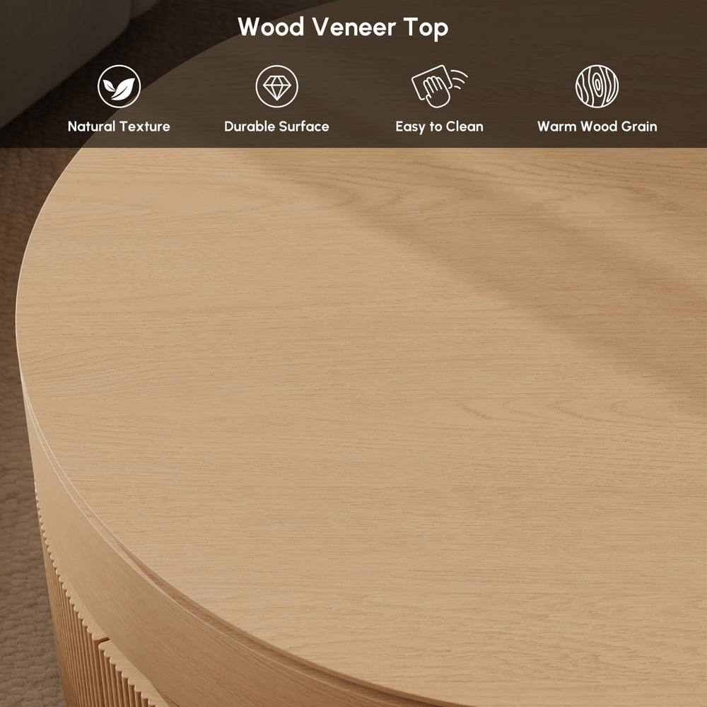 Table basse ronde cannelée de 81 cm avec plateau relevable et 2 tiroirs image de fenêtre