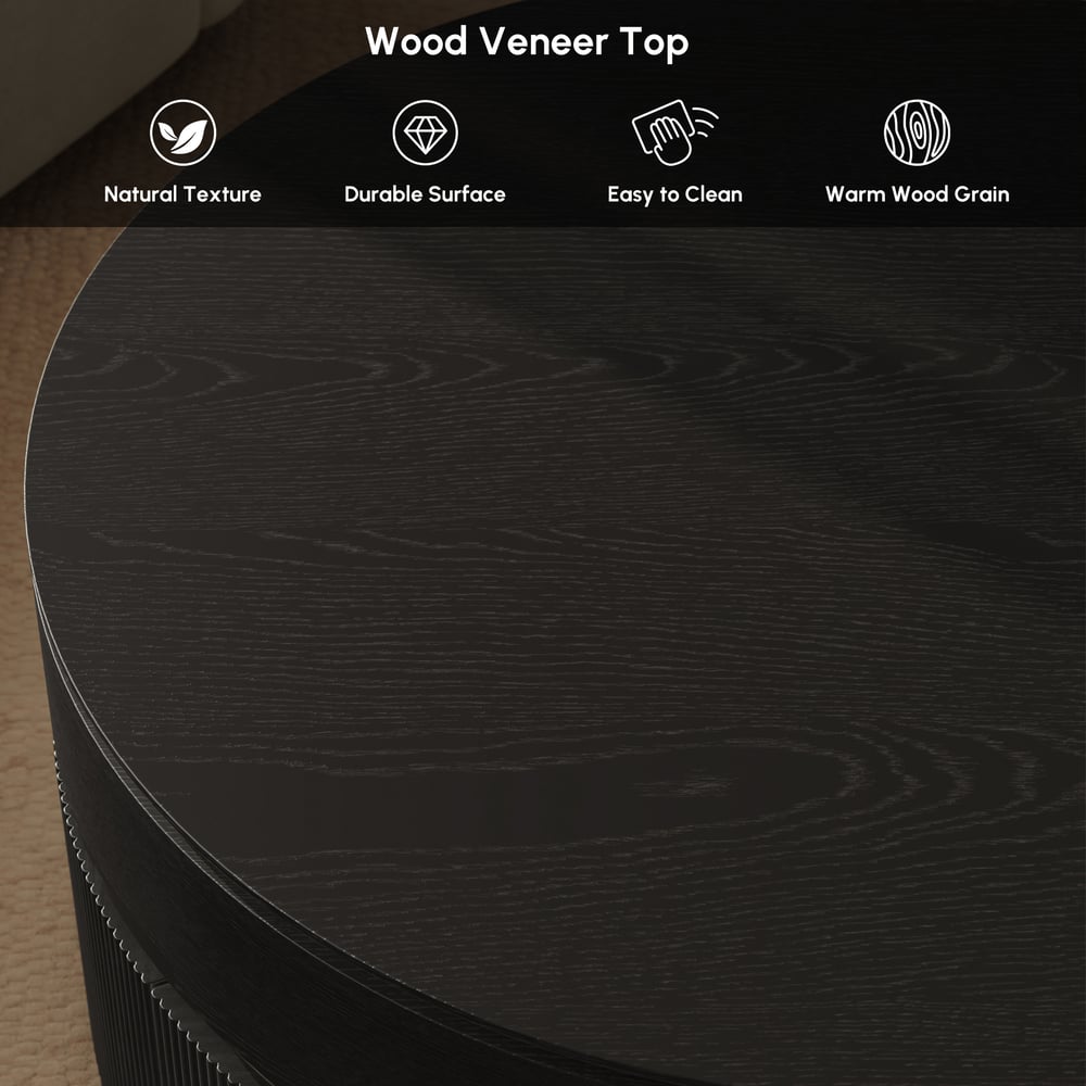 32" Fluted Lift-Top Round  Coffee Table with 2 Drawers window image