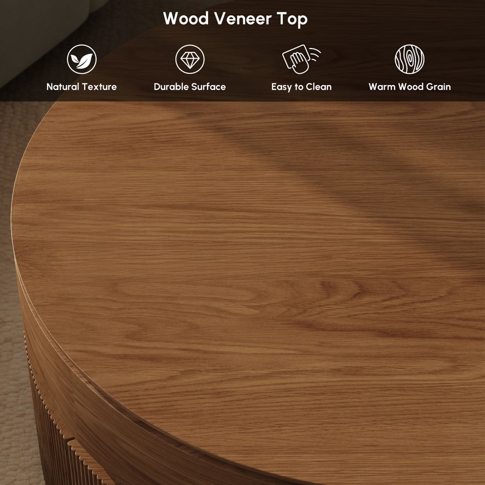 32" Fluted Lift-Top Round Walnut Coffee Table with 2 Drawers window image