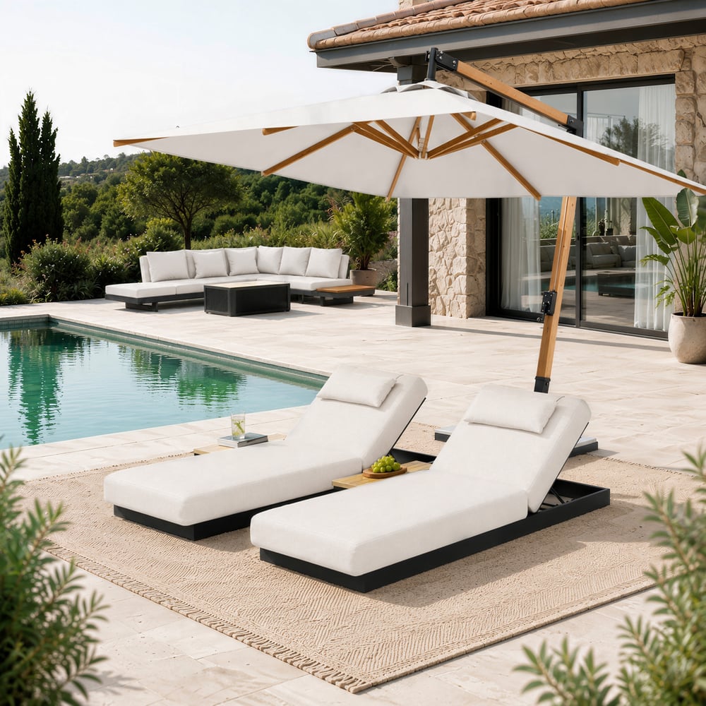 Tevara Outdoor Teak & Aluminium Adjustable Lounge Chaise in White, Set of 2 window image