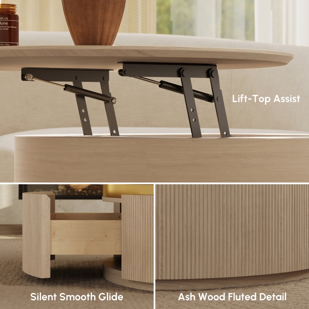 32" Fluted Lift-Top Round  Coffee Table with 2 Drawers window image