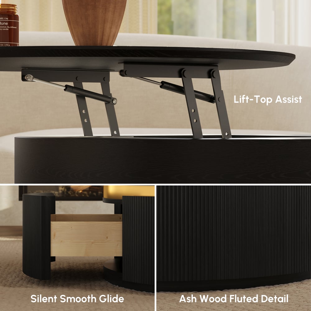 32" Fluted Lift-Top Round  Coffee Table with 2 Drawers window image