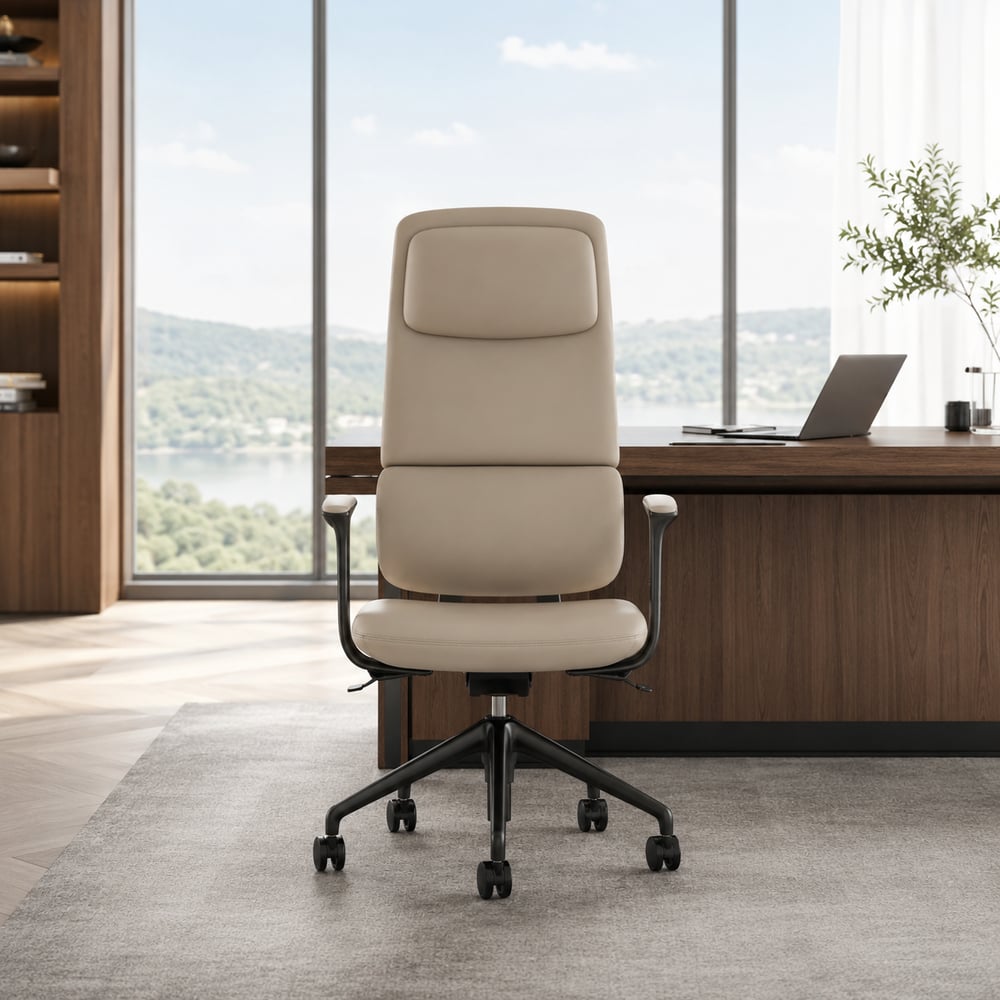 Ergonomic Grey Genuine Leather High Back Reclining Swivel Office Desk Chair window image