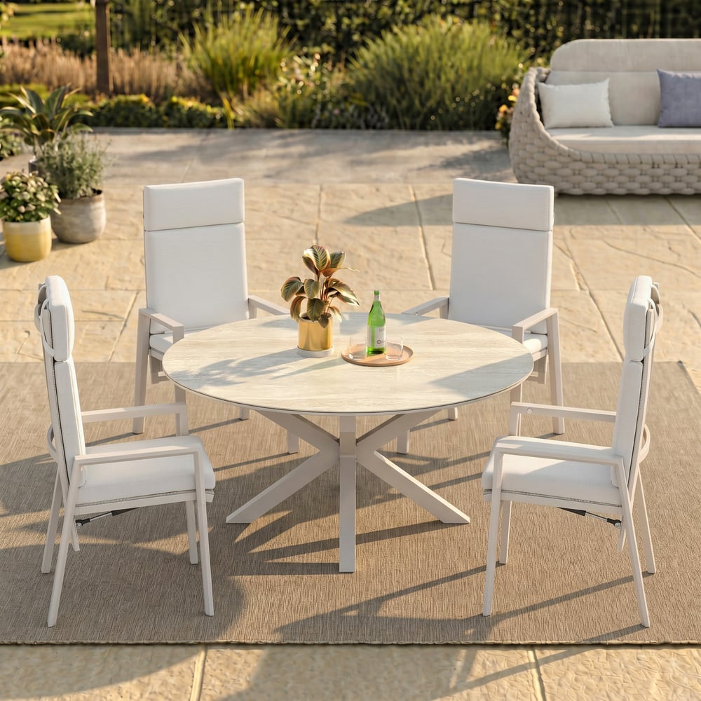 Outdoor Aluminium Reclining Dining Chairs in Sand, Set of 2 window image