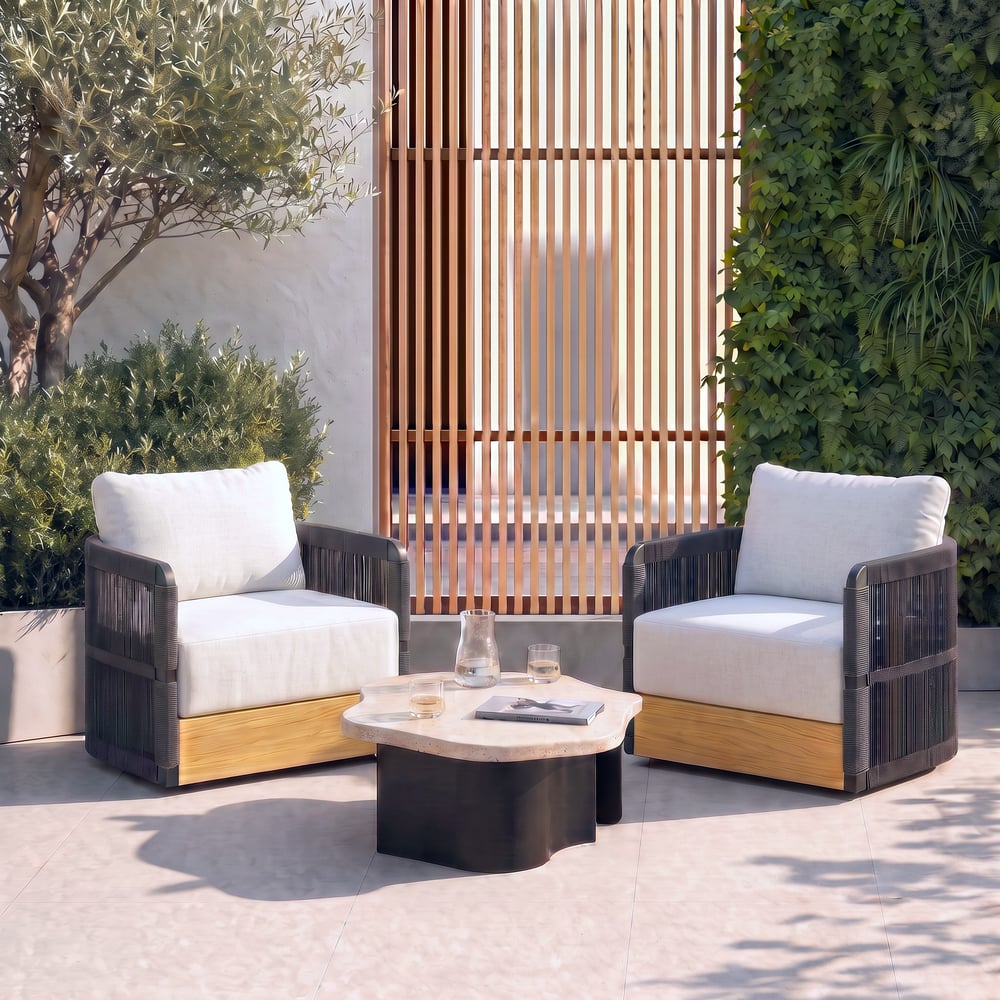 Costra Outdoor Aluminum & Rope Weave Swivel Lounge Chair in Black, Set of 2 window image