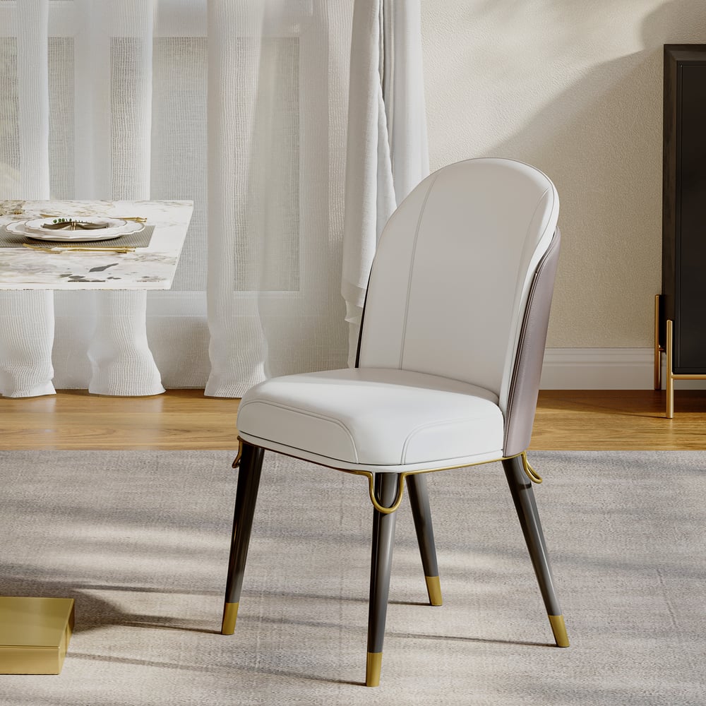 Modern Warm White PU Leather Upholstered Dining Chair, 2 Pieces window image