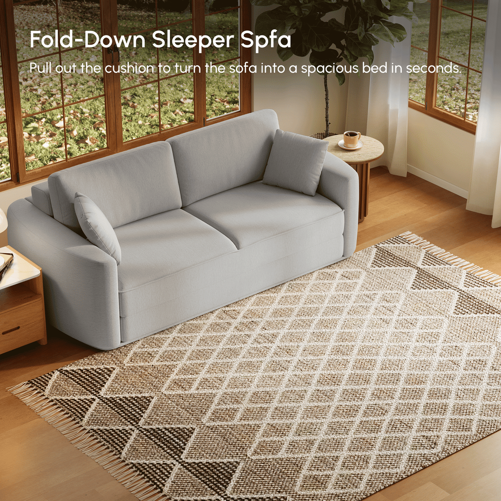 204cm Queen 3-Seater Chenille Fold-Down Sleeper Sofa with Removable Cover window image