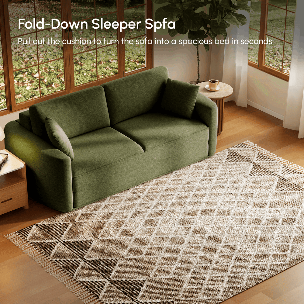 204cm Queen 3-Seater Chenille Fold-Down Sleeper Sofa with Removable Cover window image