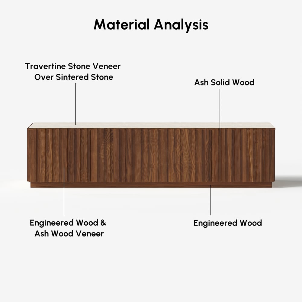 Aura 83" Ash Wood Fluted Walnut TV Stand with Sintered Stone Top window image