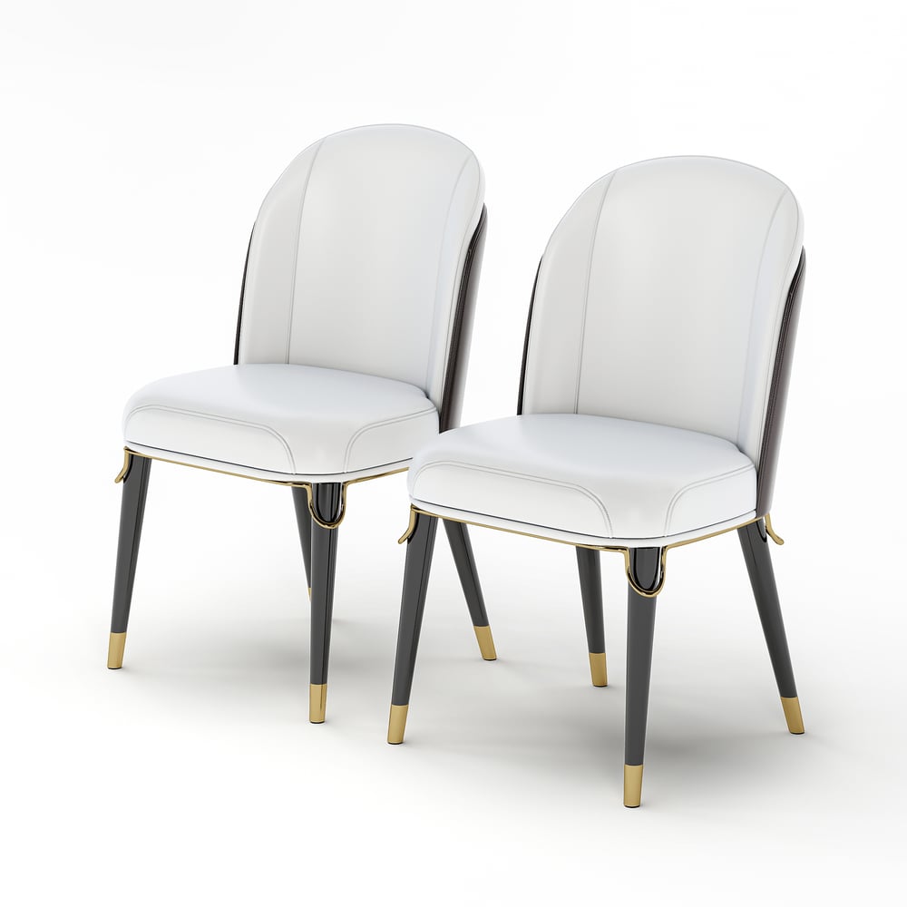 Modern Warm White PU Leather Upholstered Dining Chair, 2 Pieces window image