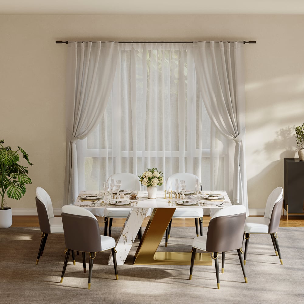 Modern Warm White PU Leather Upholstered Dining Chair, 2 Pieces window image