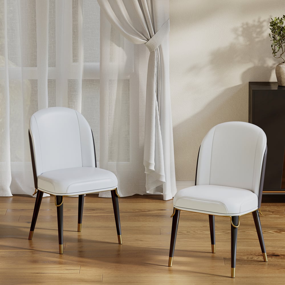 Modern Warm White PU Leather Upholstered Dining Chair, 2 Pieces window image