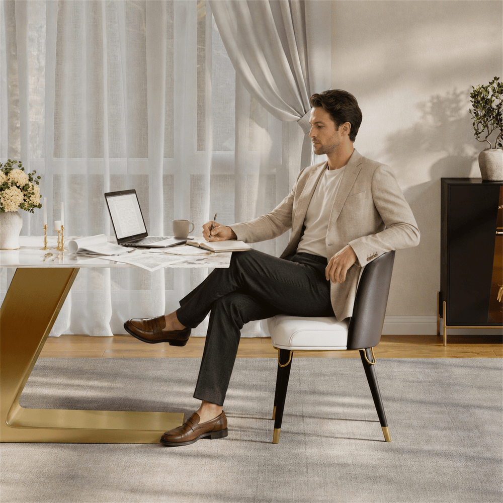 Modern Warm White PU Leather Upholstered Dining Chair, 2 Pieces window image