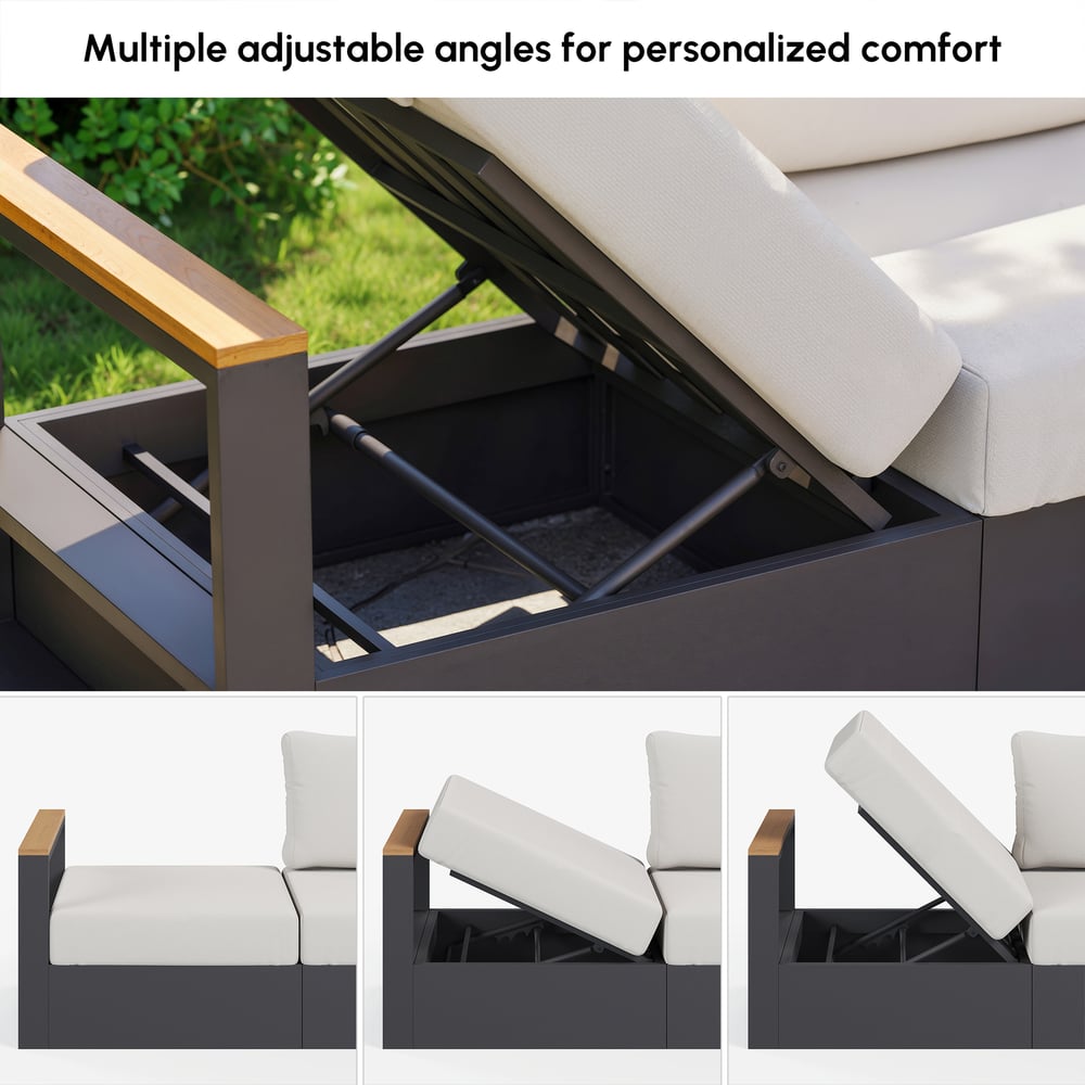 Tevara Convertible Outdoor Sectional Sofa Set with Teak & Aluminum Frame, Gray & White window image