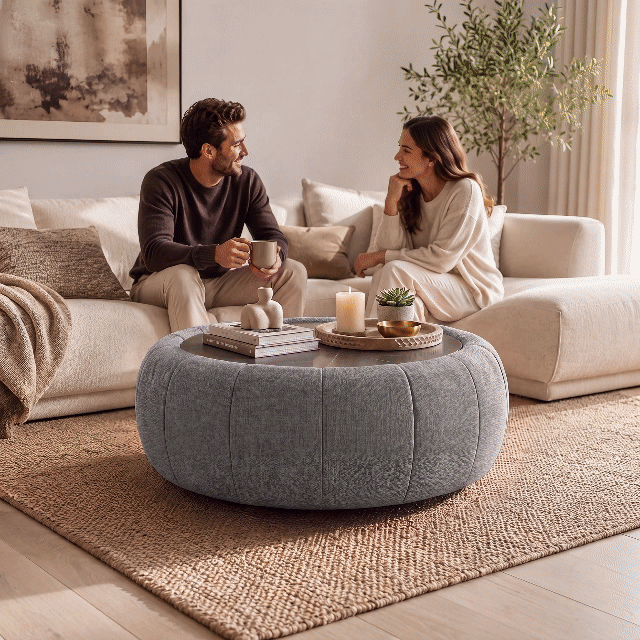 Table basse multifonctionnelle en chenille haute performance de 39 pouces avec rangement et pouf en un image de fenêtre