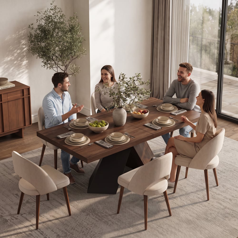 Farmhouse 79"–94" Extendable Rectangular Walnut Dining Table, Seats 6–8 window image
