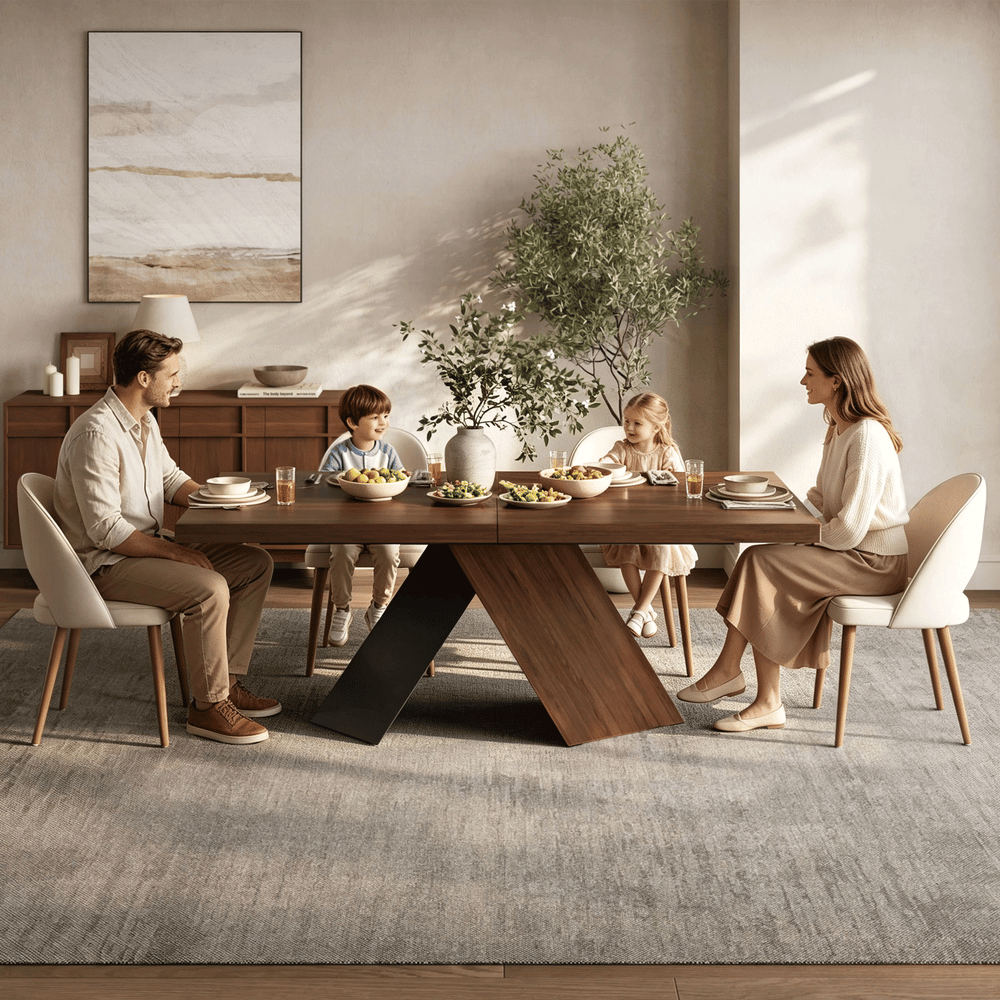 Farmhouse 79"–94" Extendable Rectangular Walnut Dining Table, Seats 6–8 window image