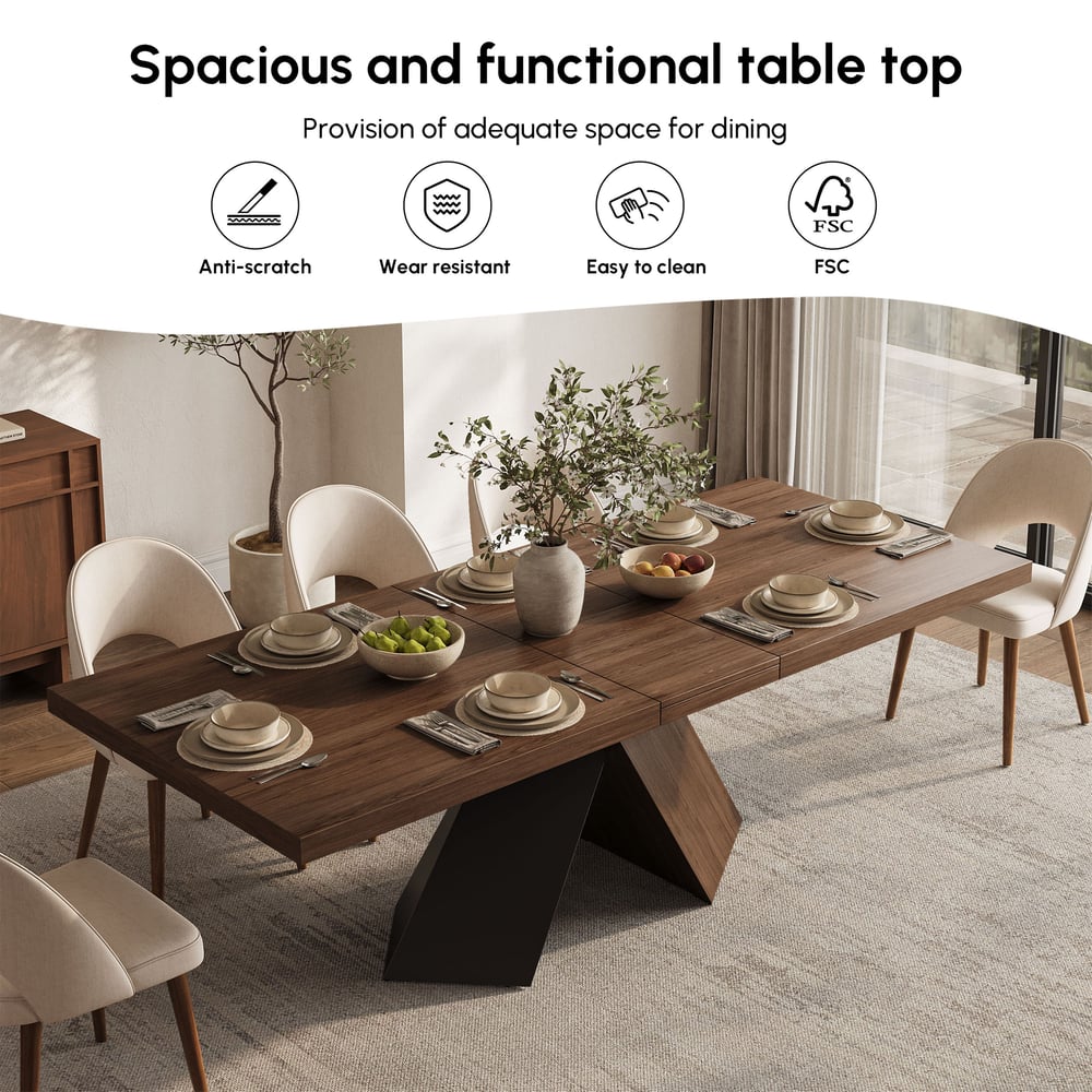 Farmhouse 79"–94" Extendable Rectangular Walnut Dining Table, Seats 6–8 window image