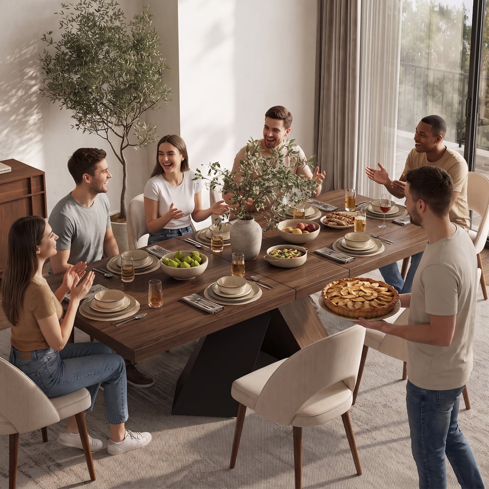 Farmhouse 79"–94" Extendable Rectangular Walnut Dining Table, Seats 6–8 window image