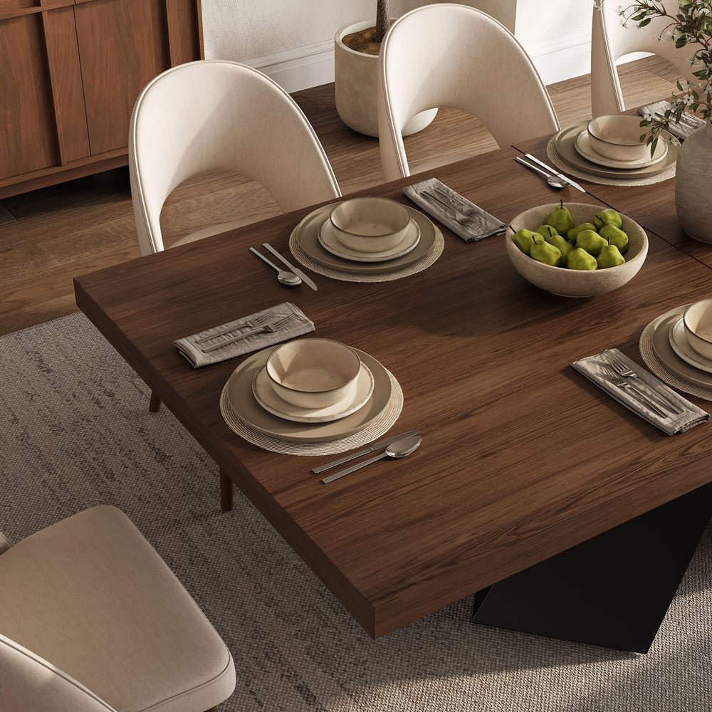 Farmhouse 79"–94" Extendable Rectangular Walnut Dining Table, Seats 6–8 window image