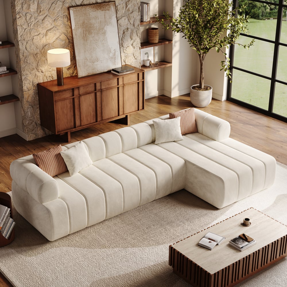 Nimbus 118" 3-Piece Channel Tufted Velvet Sectional Sofa with Chaise window image