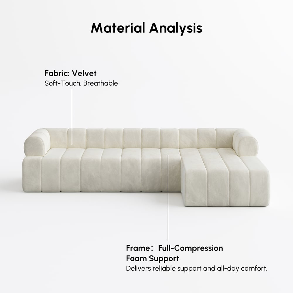 Nimbus 118" 3-Piece Channel Tufted Velvet Sectional Sofa with Chaise window image