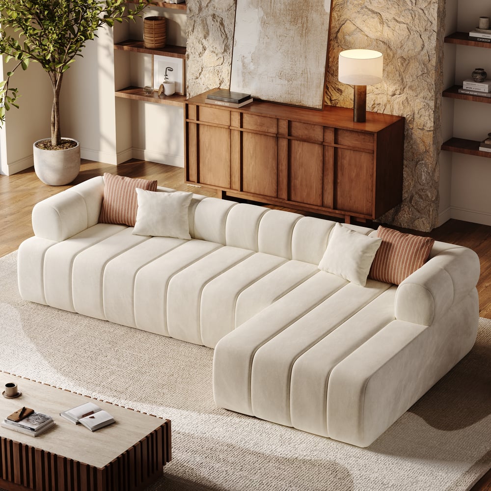 Customer Reviews for Nimbus 118" 3-Piece Channel Tufted Velvet Sectional Sofa with Chaise