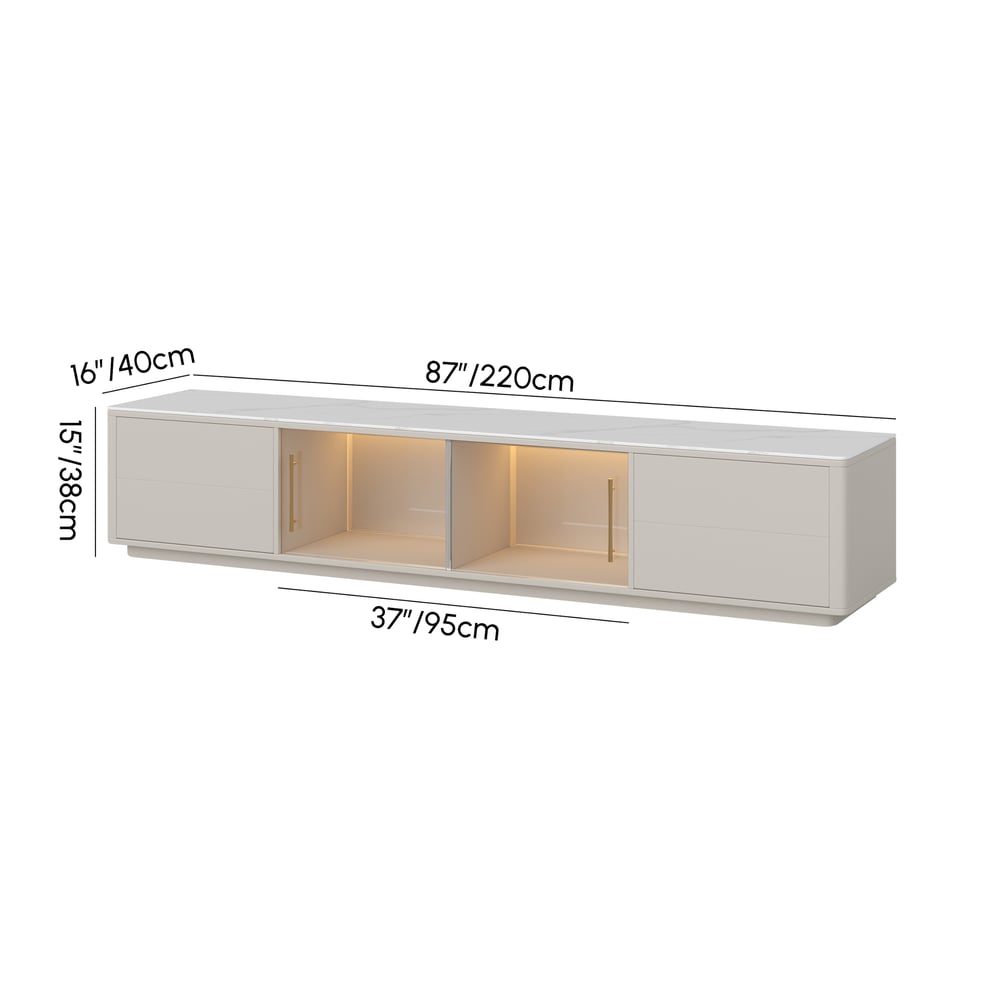 Modern 2210 mm TV Stand with Sintered Stone Top, Glass Doors & 4 Drawers weights dimensions image