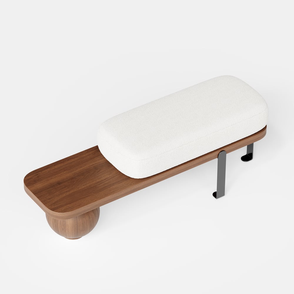 Modern 47" Walnut & Black Entryway Bench with Fleece Upholstered window image