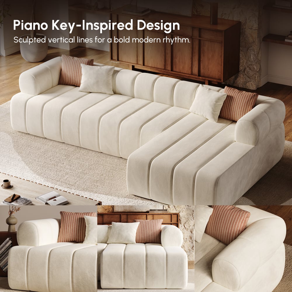 Nimbus 118" 3-Piece Channel Tufted Velvet Sectional Sofa with Chaise window image