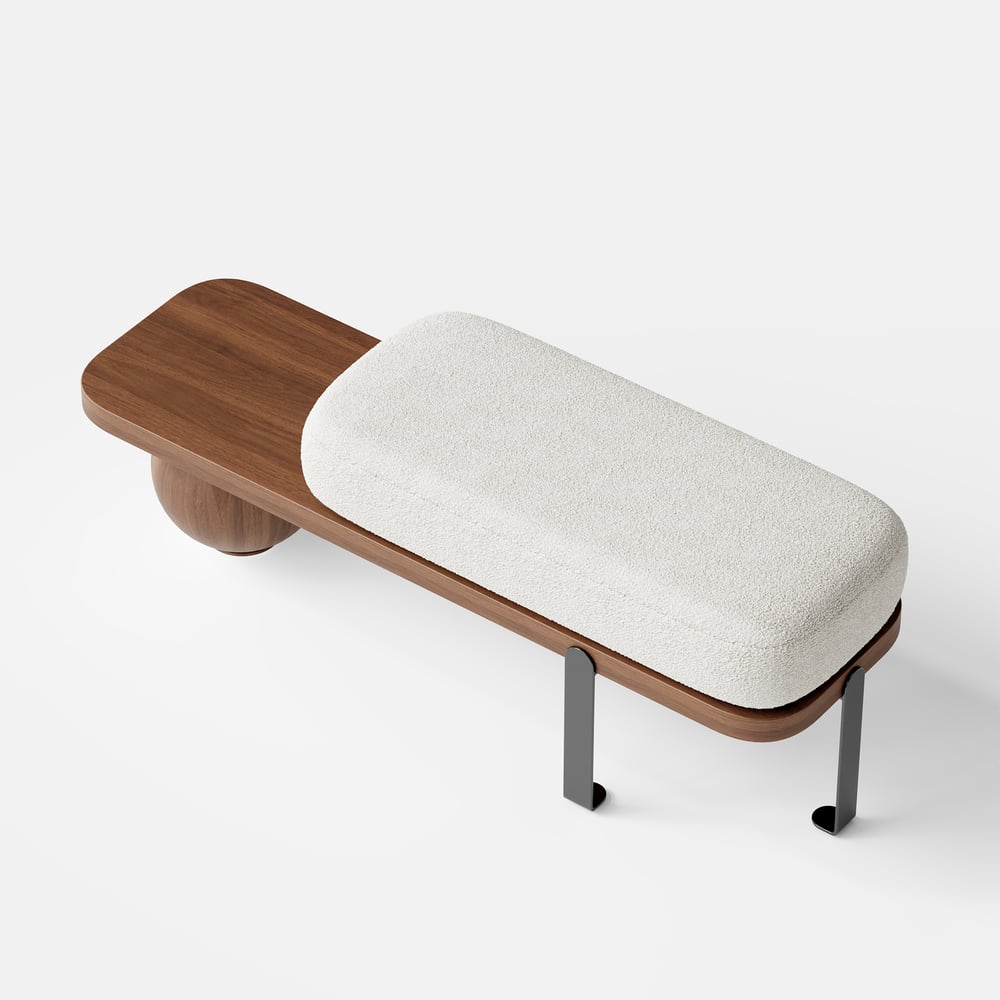 Modern 47" Walnut & Black Entryway Bench with Fleece Upholstered window image