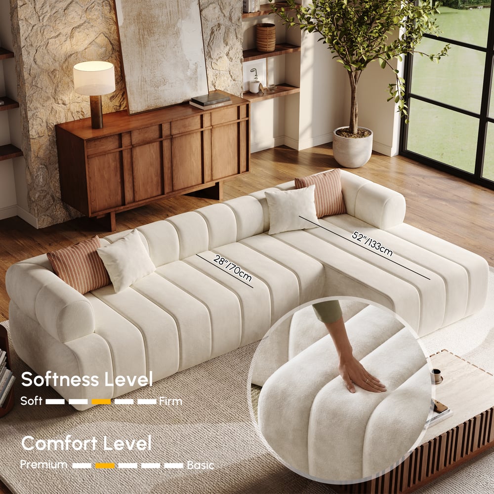 Nimbus 118" 3-Piece Channel Tufted Velvet Sectional Sofa with Chaise window image