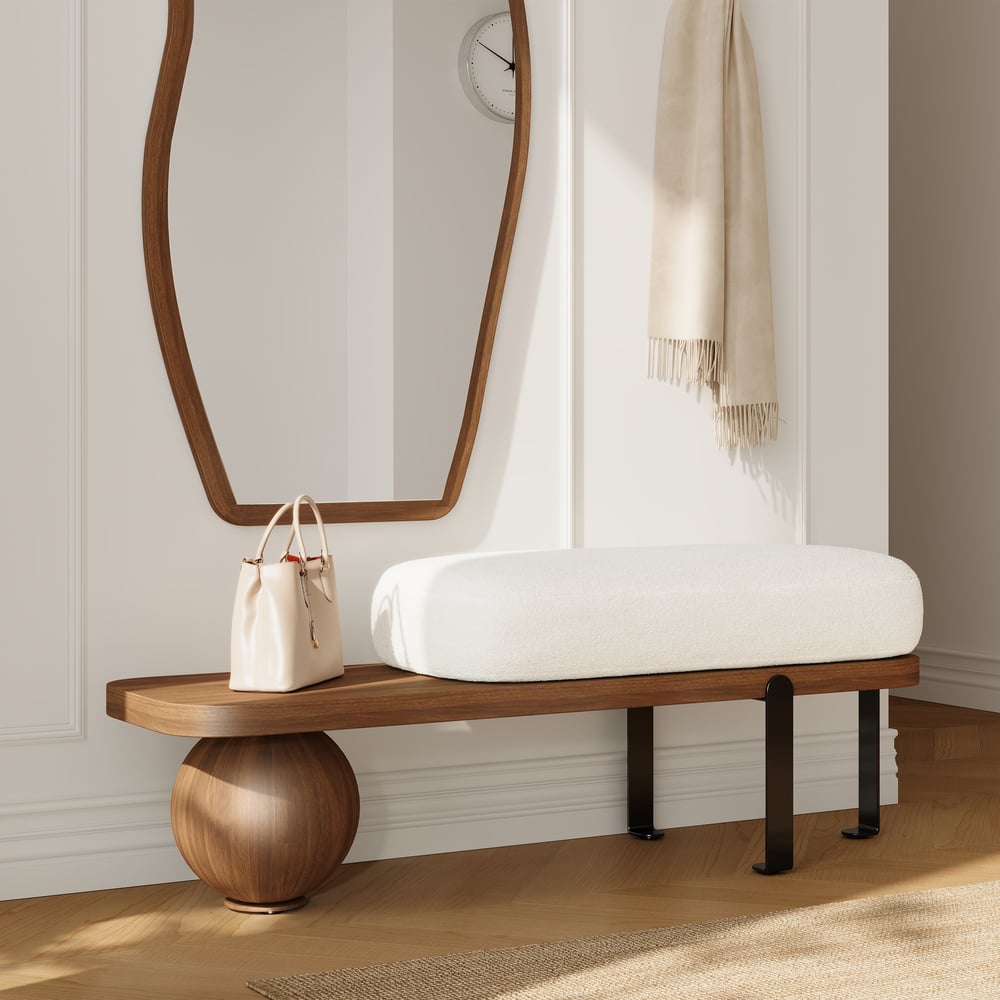 Customer Reviews for Modern 47" Walnut & Black Entryway Bench with Fleece Upholstered
