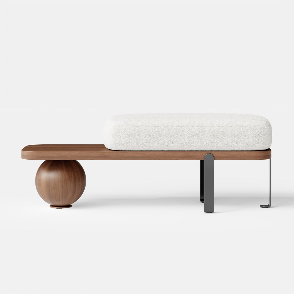 Modern 47" Walnut & Black Entryway Bench with Fleece Upholstered window image