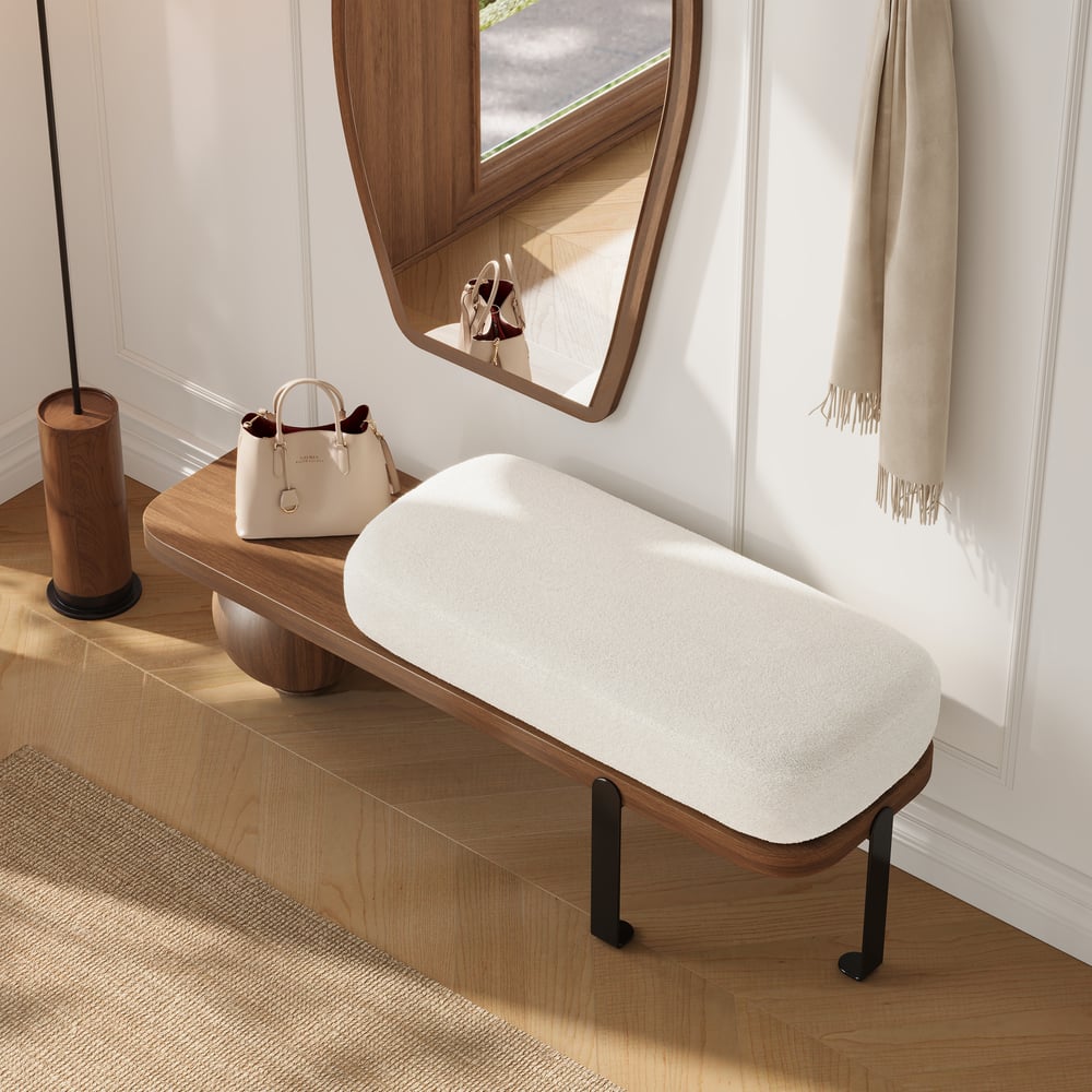 Customer Reviews for Modern 47" Walnut & Black Entryway Bench with Fleece Upholstered