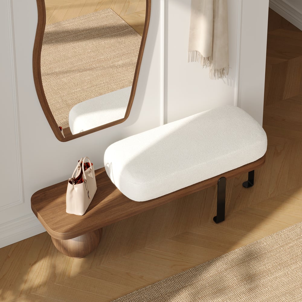 Modern 47" Walnut & Black Entryway Bench with Fleece Upholstered window image
