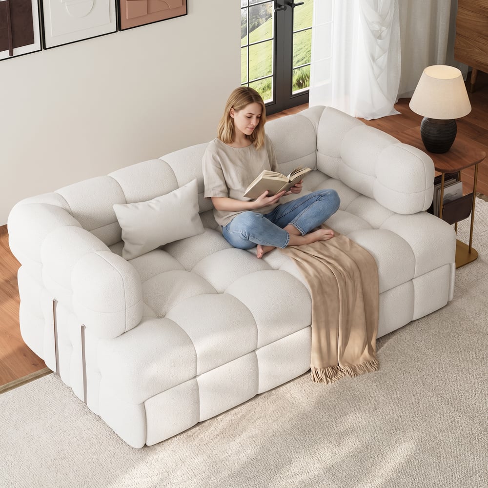 66" Full 2-Seater Boucle Convertible Sleeper Sofa window image