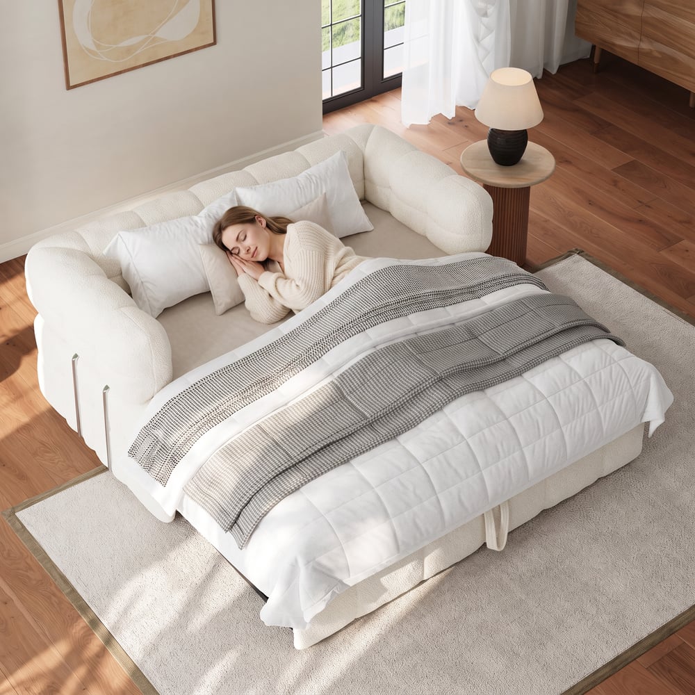66" Full 2-Seater Boucle Convertible Sleeper Sofa window image