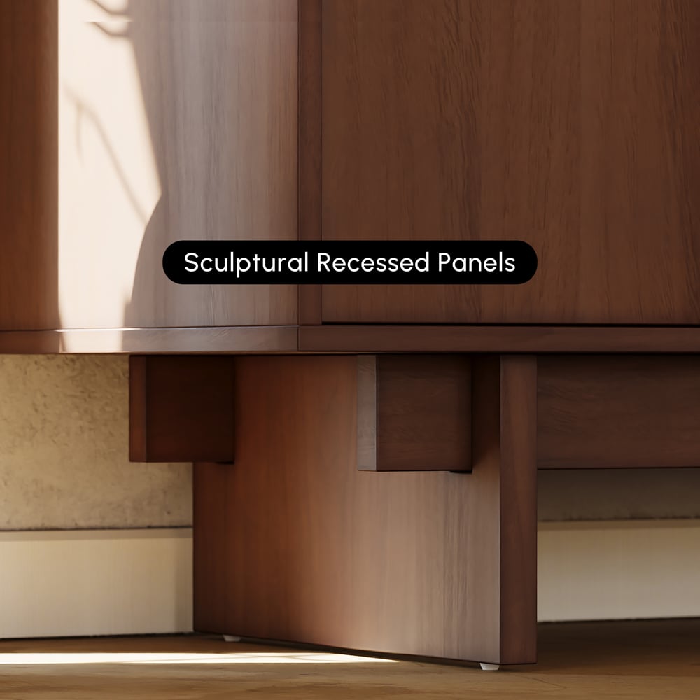 Credenza Panvyr Mid Century da 60 pollici in legno di noce con contenitore e ripiani regolabili Immagine della finestra