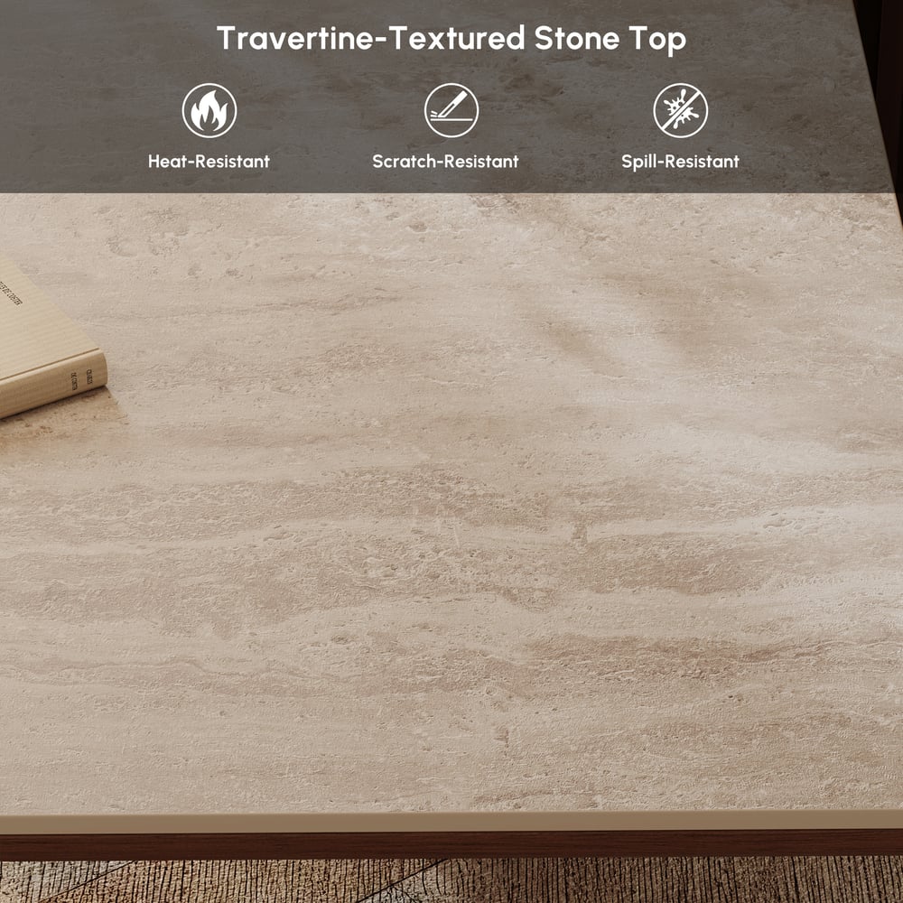 Aura 84" Rectangular Faux Travertine Sintered Stone Dining Table, Fluted Base, Seats 8 window image
