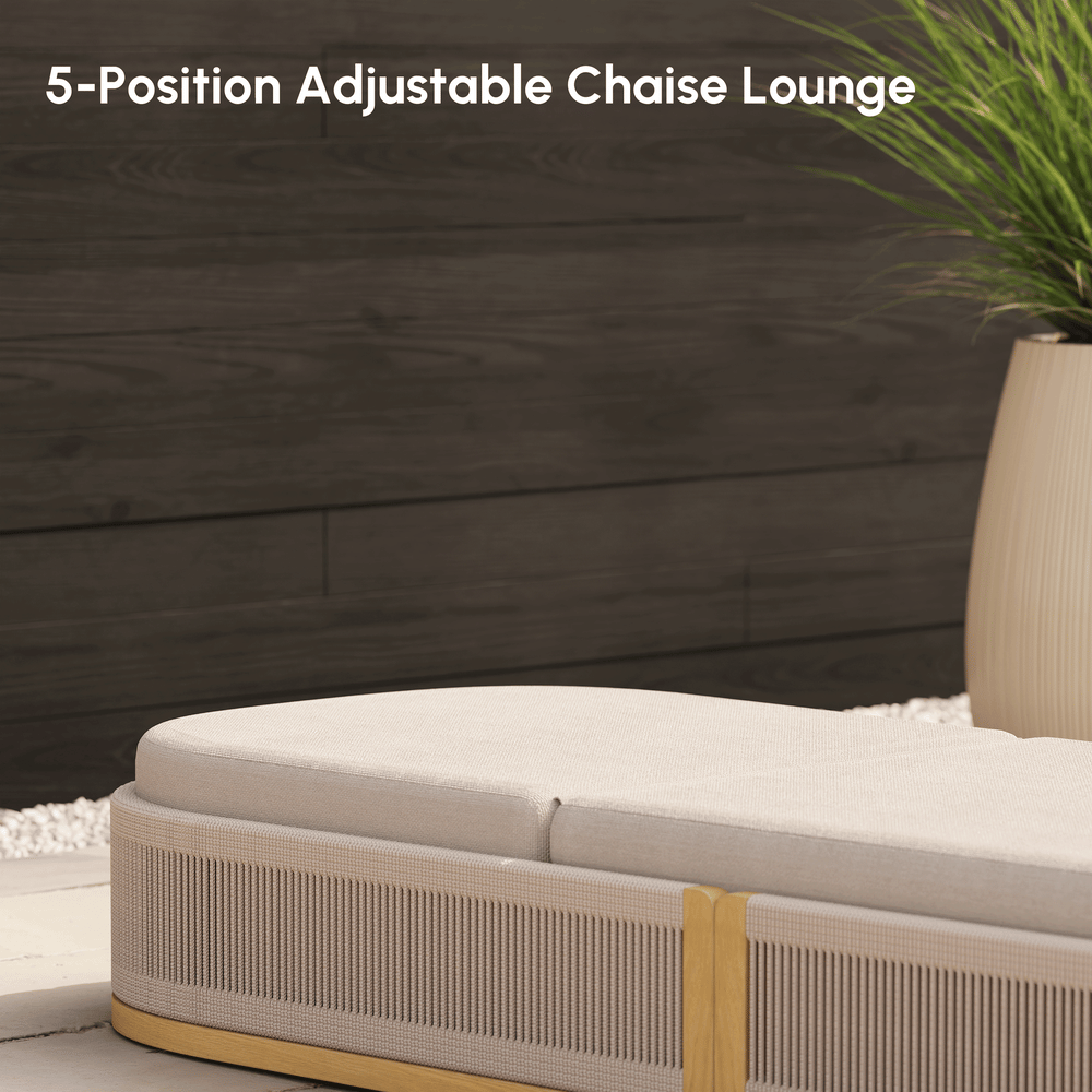 Costra Outdoor Aluminum & Rope Weave Reclining Chaise Lounge in Ivory window image