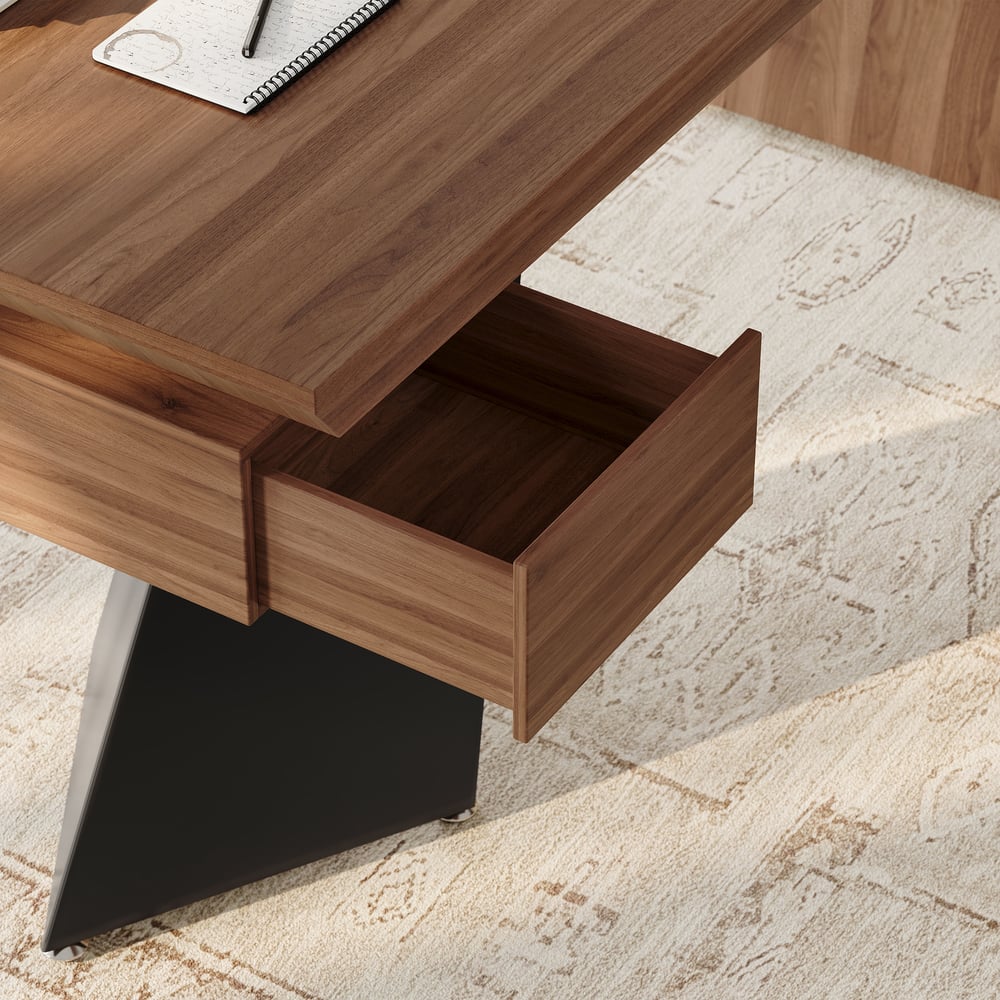 Modern 63" Rectangular Walnut Rubberwood Desk with Drawer window image
