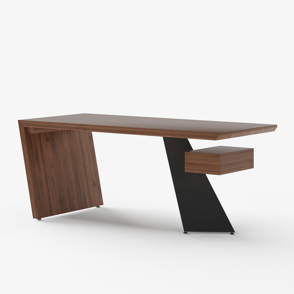 Modern 71" Rectangular Walnut Rubberwood Desk with Drawer window image