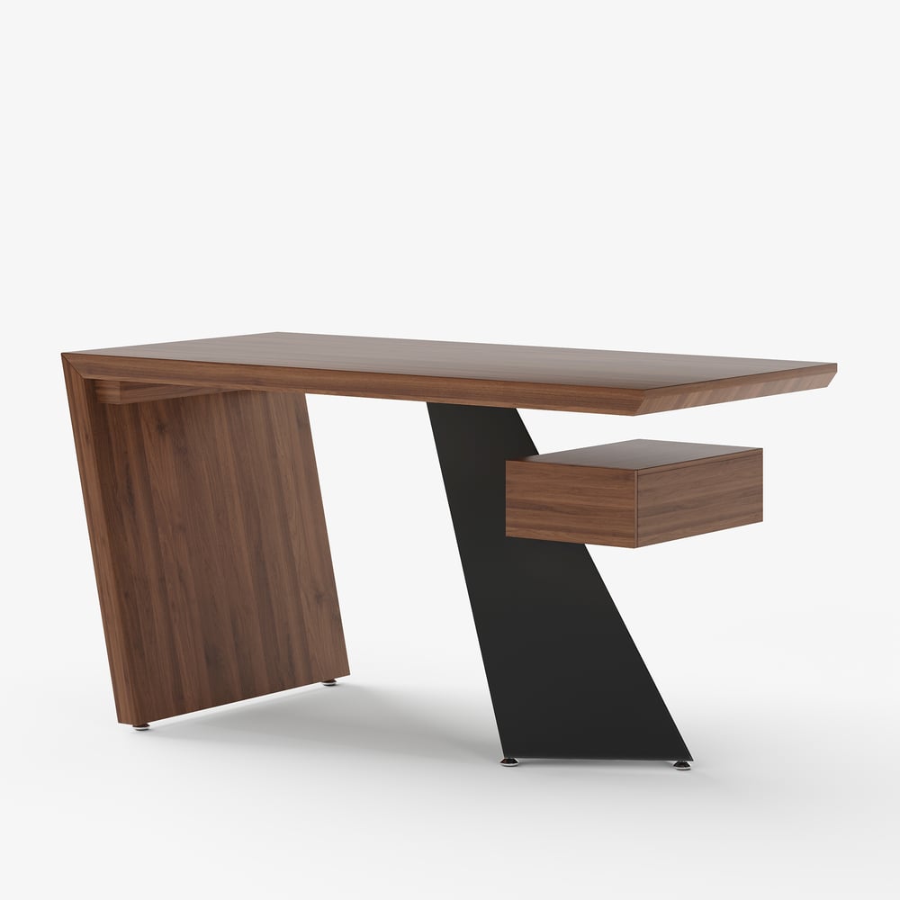 Modern 55" Rectangular Walnut Rubberwood Desk with Drawer window image